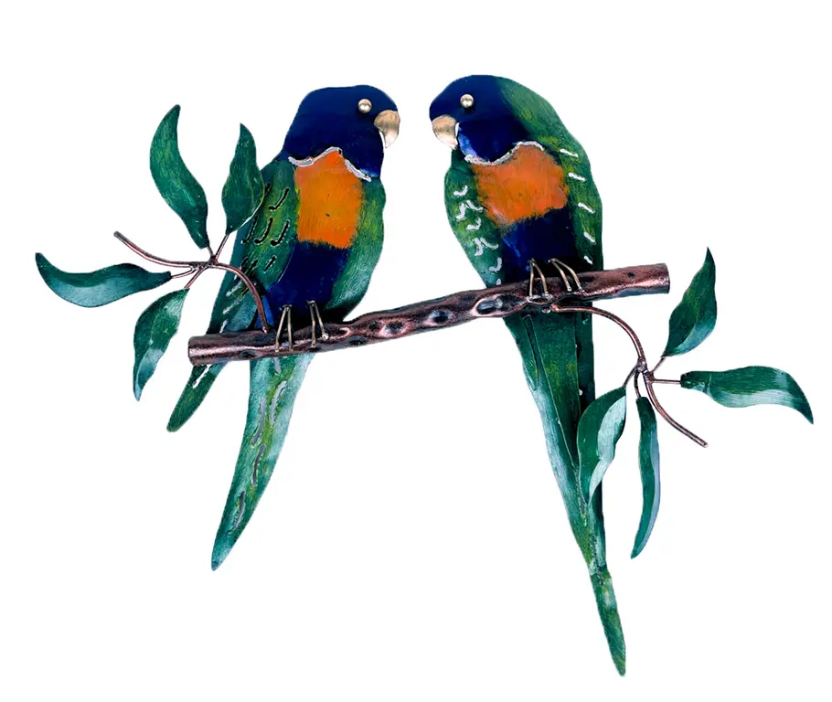 Décoration Murale 'Pimp 2 Birds On Tree' - Bleu & Orange - 40 x 30 x 3,5 cm