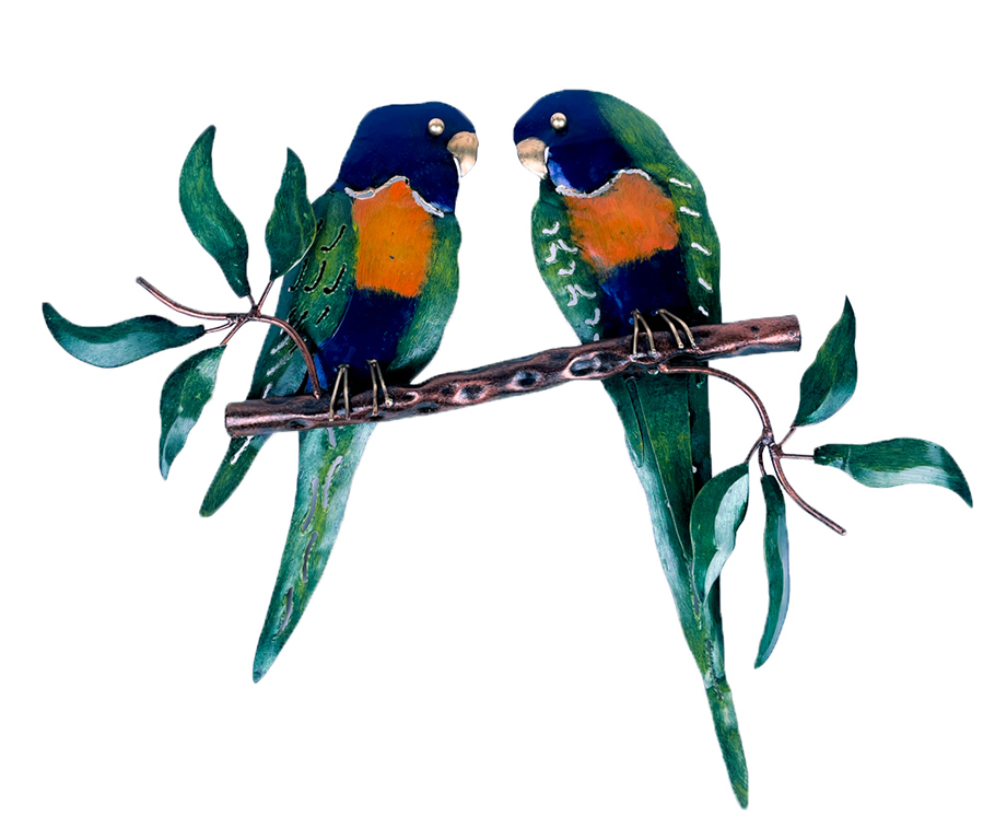 Décoration Murale 'Pimp 2 Birds On Tree' - Bleu & Orange - 40 x 30 x 3,5 cm