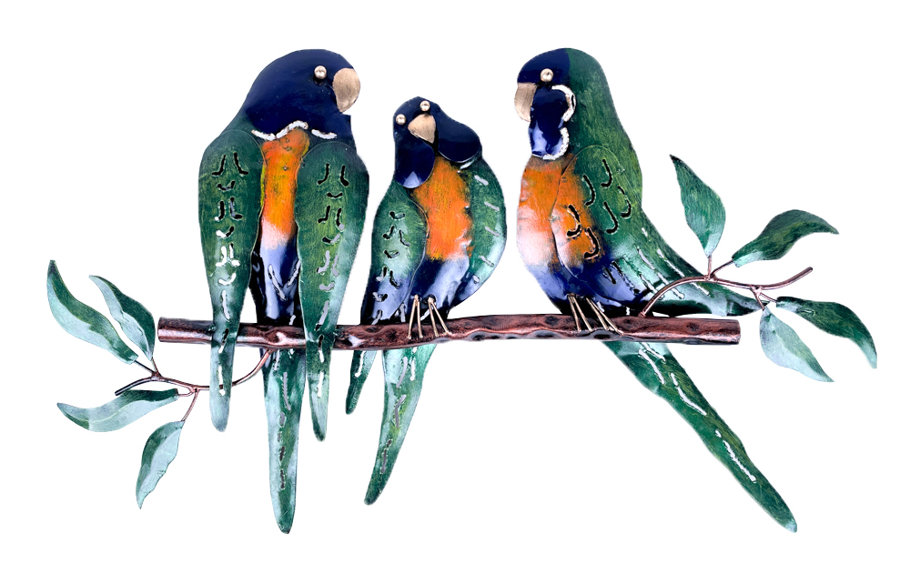 Décoration Murale Pimp 3 Péroquets - Bleu + Orange - 50 x 30 cm