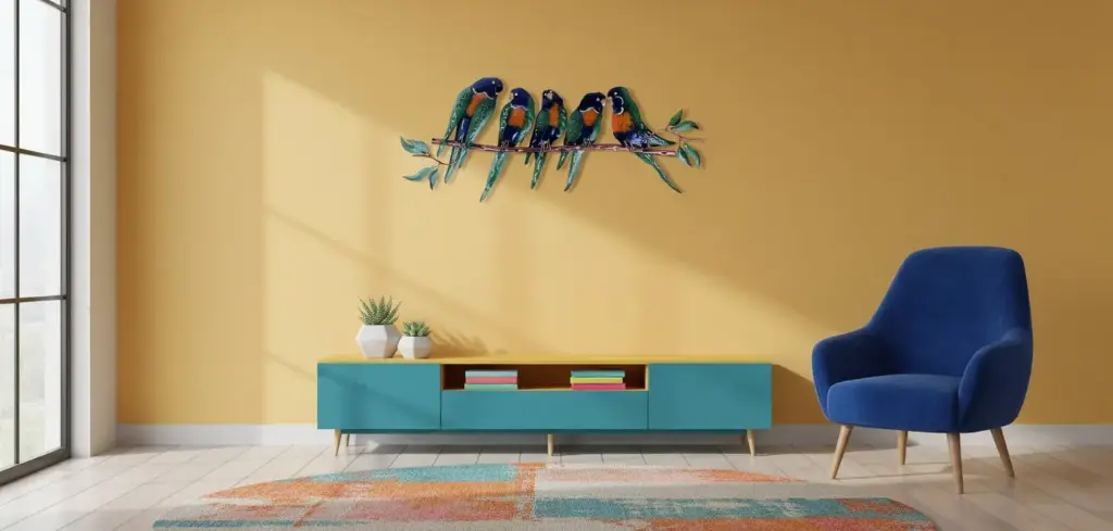 Décoration Murale 'Pimp 5 Birds On Tree' - Bleu & Orange - 75 x 33 x 3,5 cm