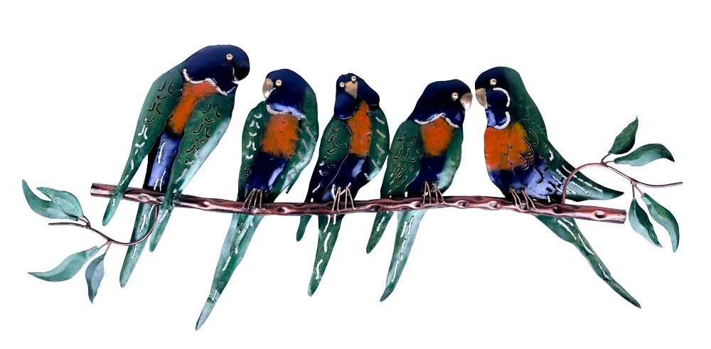 Décoration Murale 'Pimp 5 Birds On Tree' - Bleu & Orange - 75 x 33 x 3,5 cm