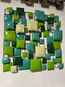 Décoration Murale Verte, Turquoise et Beige - 70 x 70 x 5 cm