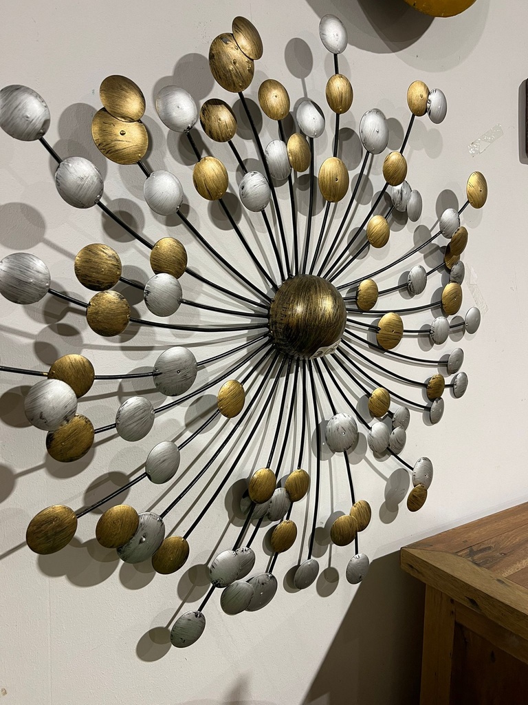 Décoration Murale "Soleil" Dorée et Argentée - 70 x 70 x 5 cm