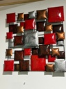 Décoration Murale "Carrés" Rouge, Argentée, Cuivre - 50 x 50 x 7 cm