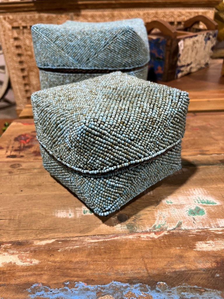Petite Boite Perlée Bleue - 13 x 16 x 16 cm