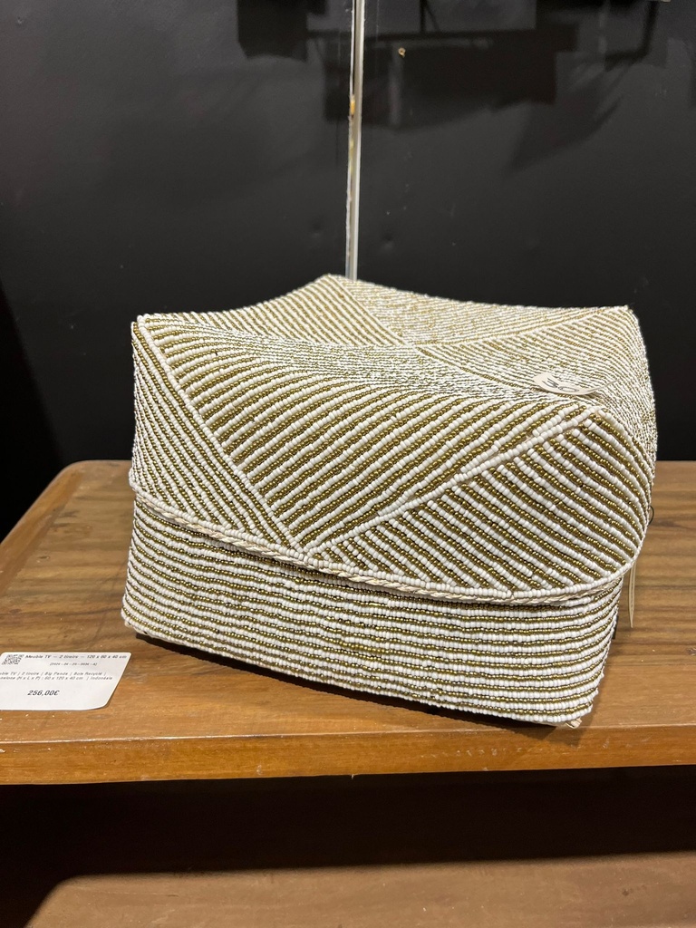 Boite Perlée Blanche et Dorée - 20 x 30 x 30 cm