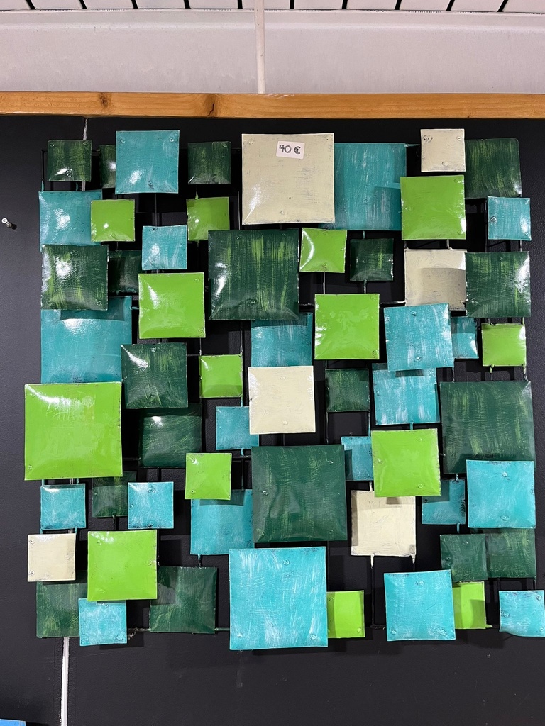 Décoration Murale "Carrés" Verte, Turquoise et Blanche - 70 x 70 x 7 cm
