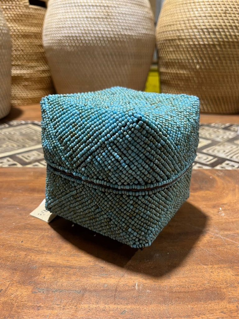 Petite Boite Perlée Bleue - 14 x 14 x 14 cm