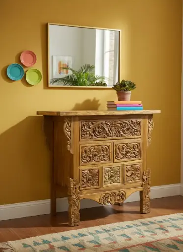 [2026-03-24-0073-A] Console sculptée - 6 tiroirs - 106 x 120 x 50 cm