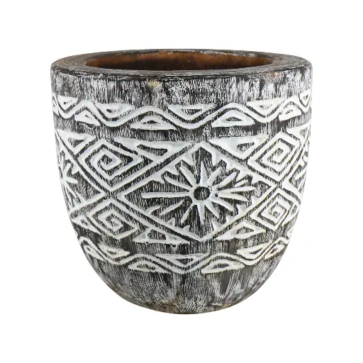 [2026-04-27-0071-A] Cache-pot Sculpté - Black Wash - 30 x [25;35] x [25;35] cm