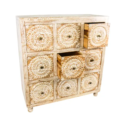 [2026-09-24-0008-A] Commode Sculptée - 9 tiroirs - 130 x 121 x 50 cm