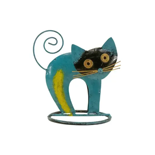 [CATA14-C] Chat Courbé - Turquoise - 16 x 11,5 x 11,5 cm