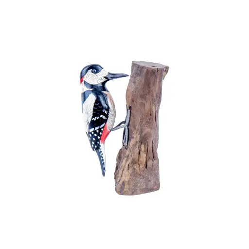 [WOODPSPOTW18-C] Pic Épeiche - Blanc, Noir & Rouge - 18 x 15 x 5 cm