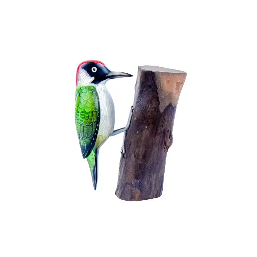 [WOODPGREENW18-C] Pic Vert - Vert, Blanc, Noir & Rouge - 18 x 15 x 5 cm