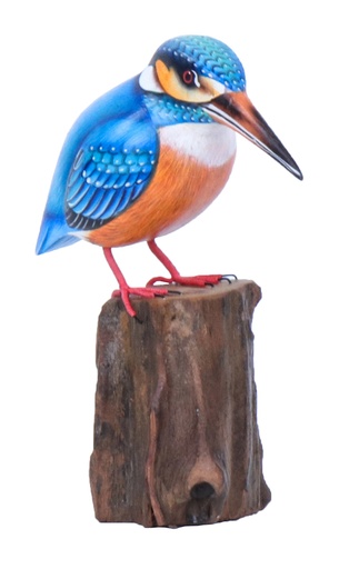 [KINGFISHSTW17-C] Martin-Pêcheur  sur Socle - Bleu, Orange & Blanc - 17 x 14 x 8 cm