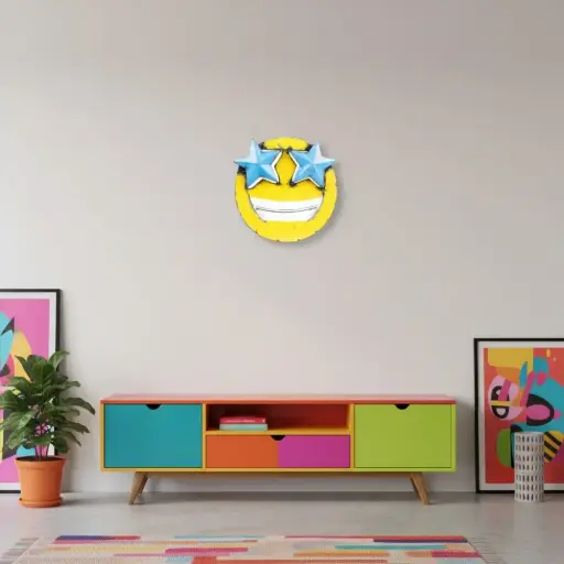 [EMOUP30-STAREYE-C] Emoji Upcycling - 🤩 - Visage avec des étoiles à la place des yeux - 30 x 30 x 5 cm