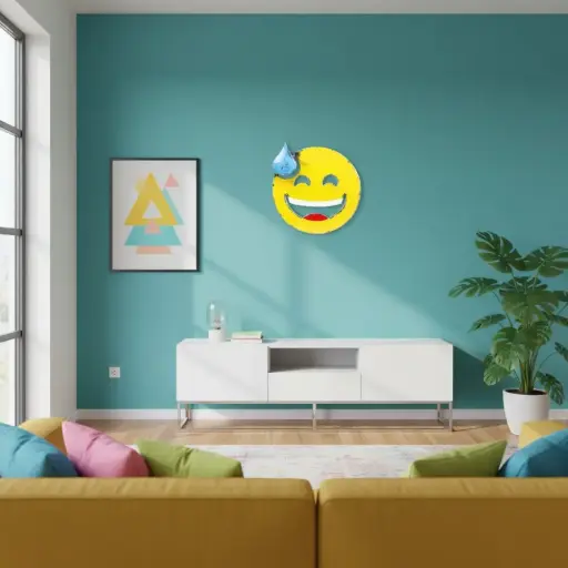 [EMOUP30-SWEAT-C] Emoji Upcycling - 😅 - Visage souriant avec une goutte de sueur - 30 x 30 x 5 cm