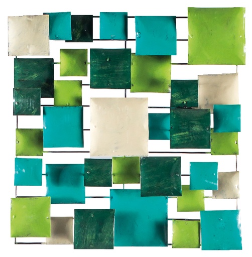 [PS50-04-C] Décoration Murale 'Pimp Carré' - Turquoise, Vert Clair, Vert Foncé & Crème - 50 x 50 x 5 cm