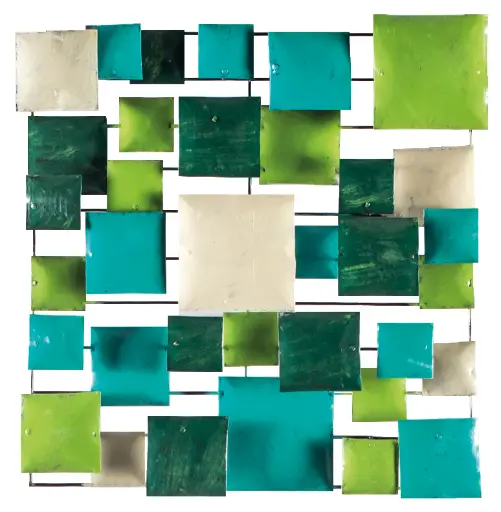 [PS50-04-C] Décoration Murale 'Pimp Carré' - Turquoise, Vert Clair, Vert Foncé & Crème - 50 x 50 x 5 cm