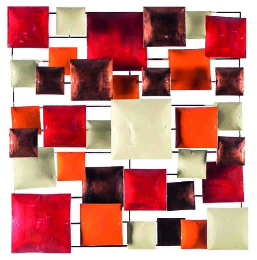 [PS50-05-C] Décoration Murale 'Pimp Carré' - Orange, Rouge, Cuivre & Crème - 50 x 50 x 5 cm
