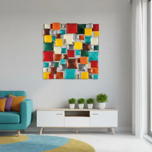 [PS70-01-C] Décoration Murale 'Pimp Carré' - Mix Couleur - 70 x 70 x 5 cm