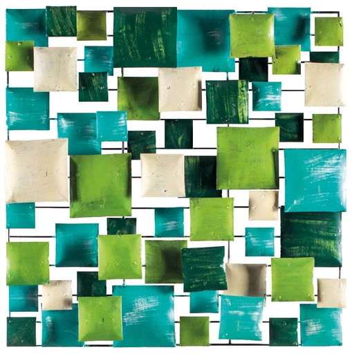 [PS70-04-C] Décoration Murale 'Pimp Carré' - Turquoise, Vert Clair, Vert Foncé & Crème - 70 x 70 x 5 cm
