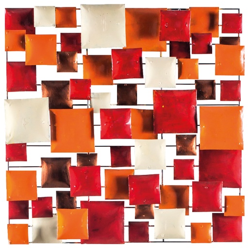 [PS70-05-C] Décoration Murale 'Pimp Carré' - Orange, Rouge, Cuivre & Crème - 70 x 70 x 5 cm