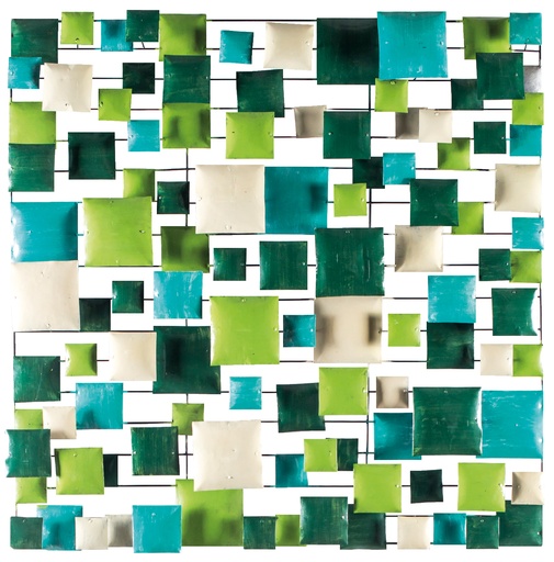 [PS100-04-C] Décoration Murale 'Pimp Carré' - Turquoise, Vert Clair, Vert Foncé & Crème - 100 x 100 x 5 cm
