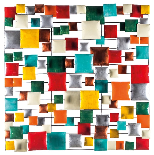 [PS100-05-C] Décoration Murale 'Pimp Carré' - Orange, Rouge, Cuivre & Crème - 100 x 100 x 5 cm