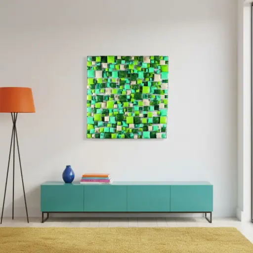 [PS150-04-C] Décoration Murale 'Pimp Carré' - Turquoise, Vert Clair, Vert Foncé & Crème - 150 x 150 x 5 cm