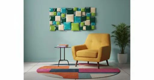 [PR80-04-C] Décoration Murale 'Pimp Rectangle' - Turquoise, Vert Clair, Vert Foncé & Crème - 80 x 40 x 5 cm