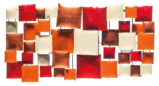 [PR80-05-C] Décoration Murale 'Pimp Rectangle' - Orange, Rouge, Cuivre & Crème - 80 x 40 x 5 cm