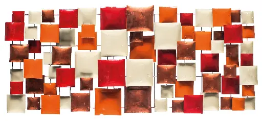 [PR120-05-C] Décoration Murale 'Pimp Rectangle' - Orange, Rouge, Cuivre & Crème - 120 x 50 x 5 cm