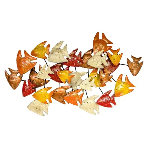 [PFF80-01-C] Décoration Murale 'Pimp Banc de Poisson' - Cuivre, Orange, Rouge & Crème - 45 x 80 x 10 cm