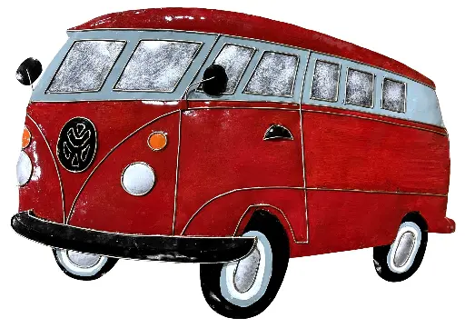 [PVW65-04-C] Décoration Murale 'Pimp VW Combi' - Rouge - 65 x 43 x 2,5 cm