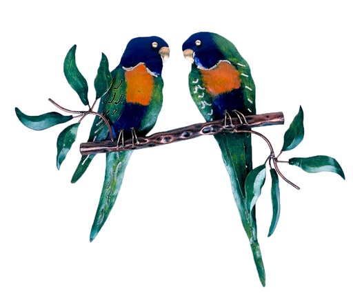 [P2BT40-02-C] Décoration Murale 'Pimp 2 Birds On Tree' - Bleu & Orange - 40 x 30 x 3,5 cm