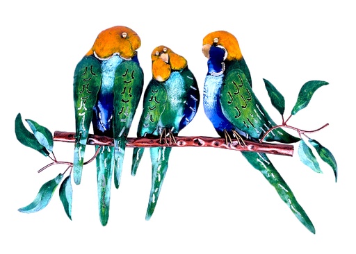 [P3BT50-01-C] Décoration Murale 'Pimp 3 Birds On Tree' - Vert & Jaune - 50 x 30 x 3,5 cm