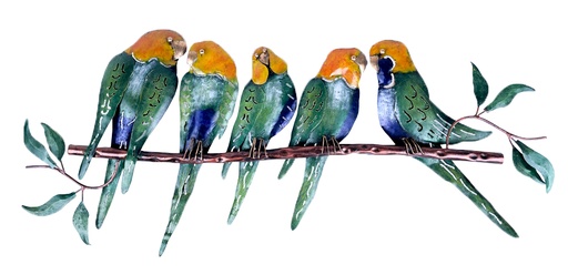 [P5BT75-01-C] Décoration Murale 'Pimp 5 Birds On Tree' - Vert & Jaune - 75 x 33 x 3,5 cm