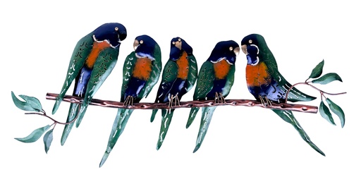 [P5BT75-02-C] Décoration Murale 'Pimp 5 Birds On Tree' - Bleu & Orange - 75 x 33 x 3,5 cm