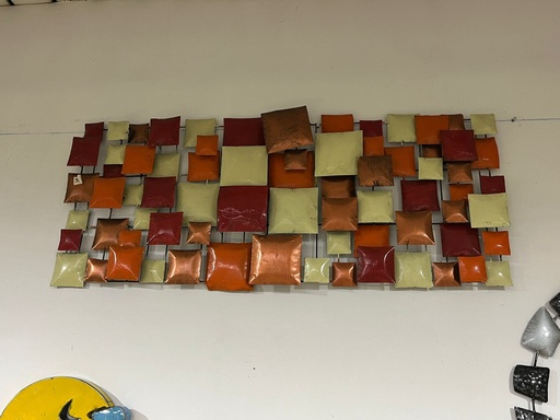 [2024-06-04-0014-B] Décoration Murale "Carrés" Orange, Beige & Cuivre - 120 x 50 x 10 cm