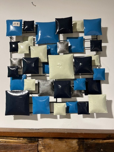 [2024-06-04-0028-B] Décoration Murale "Carrés" Bleue, Noire et Blanche - 50 x 50 x 7 cm
