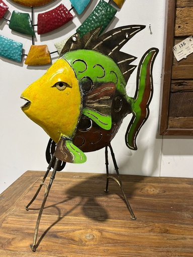 [2024-06-04-0035-B] Poisson Dorade Vert, Jaune et Doré - Photophore - 60 x 20 x 43 cm