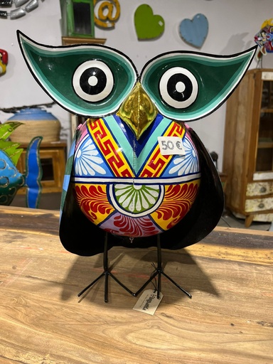 [2024-06-04-0061-B] Hibou "Pimp" Peint à la Main - 36 x 30 x 25 cm