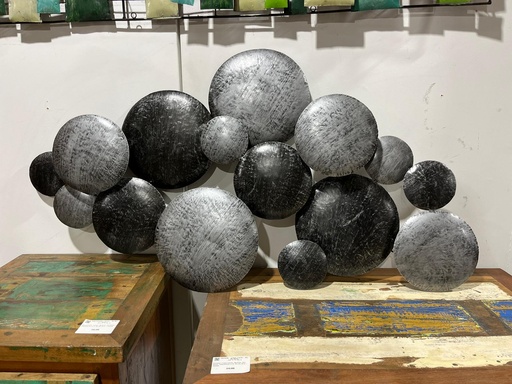 [2024-06-06-0027-B] Décoration Murale "Cercles" Noire et Argentée - 70 x 135 x 15 cm