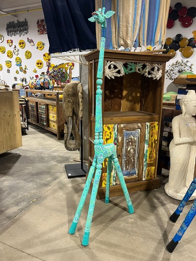 [2024-06-06-0048-B] Girafe Démontable Turquoise Peinte à la Main - 150 x 25 x 30 cm