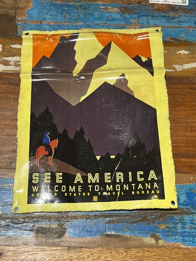 [2024-06-06-0060-B] Affiche Upcycling "Welcome to Montana" - Pot de Peinture Déroulé - 34 x 27 x 1 cm