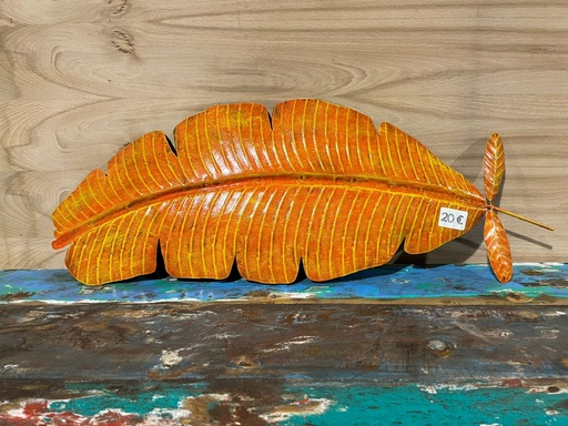 [2024-06-06-0064-B] Décoration Murale "Feuille de Bananier" Orange - 65 x 27 x 2 cm