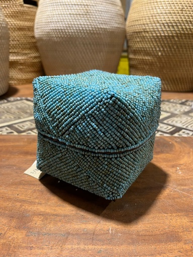 [2024-06-06-0079-B] Petite Boite Perlée Bleue - 14 x 14 x 14 cm