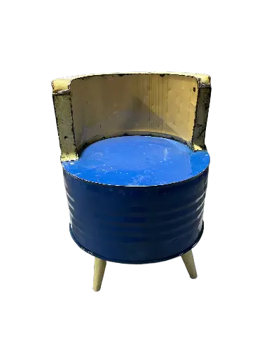 [2025-03-11-0030-A] Fauteuil Simple Upcycling - Bleu & Crème - 75 x 58 x 58 cm