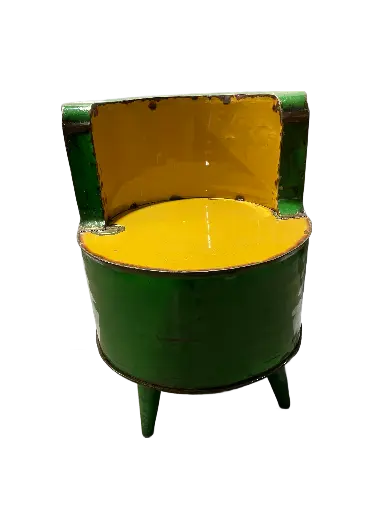 [2025-03-11-0031-A] Fauteuil Simple Upcycling - Vert & Jaune - 75 x 58 x 58 cm